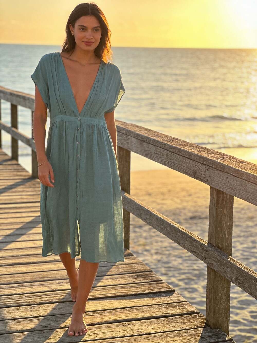 Magnolia Boutique Green Button-Front Midi Dress Size L